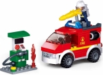 Конструктор Sluban Пожарна – Пожарен Камион с Бензиностанция, 136 Елемента, 1 Фигурка, 24×14×5 см