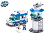 Конструктор Sluban Полиция Микробус с движение при издърпване назад и охранителна кула 245 ел. с 2 фигурки и стрелба 38x24x7 см