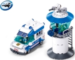 Конструктор Sluban Полиция Микробус с движение при издърпване назад и охранителна кула 245 ел. с 2 фигурки и стрелба 38x24x7 см