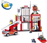Конструктор Sluban Пожарна Станция с Машини, 612 Елемента, 6 Фигурки, 48×38×8 см