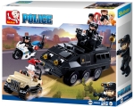 Конструктор Sluban Полиция – SWAT Бронетранспортьор с Мотор и Джип, със Стрелба, 324 Елемента, 3 Фигурки, 33×29×7 см