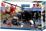 Конструктор Sluban Полиция – SWAT Оперативен Камион и Хеликоптер със Стрелба, 540 Елемента, 5 Фигурки, 48×33×7 см