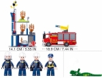Конструктор Sluban Пожарна – Тренировъчен Център, 585 Елемента, 4 Фигурки, 38×29×7 см