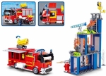 Конструктор Sluban Пожарна – Тренировъчен Център, 585 Елемента, 4 Фигурки, 38×29×7 см