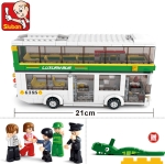 Конструктор Sluban Сити – Двуетажен Градски Автобус, 402 Елемента, 5 Фигурки, 48×29×7 см