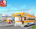 Конструктор Sluban Сити – Тролейбус, 465 Елемента, 5 Фигурки, 48×29×7 см