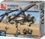 Конструктор Sluban Армия – Двуроторен Хеликоптер с Бойни Машини, 520 Елемента, 5 Фигурки, 43×38×8 см