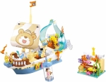 Конструктор Sluban Мечти – Платноходна Лодка с Риф за Лов на Съкровища, 287 Елемента, 3 Фигурки, 38×29×7 см