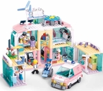 Конструктор Sluban Мечти Болница с линейка с движение при издърпване назад 668 ел. с 7 фигурки 52x38x8 см