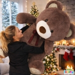 Огромен Плюшен Мечок 150 см с Панделка и Апликации на Лапите и Ушите, Кафяв