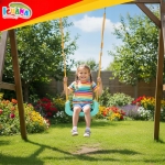 Детска люлка 3 в 1 на въжета за дом и градина, с облегалка и предпазни колани, до 30 кг, тюркоазено-бежова