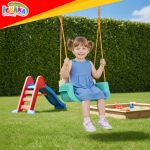 Детска люлка 3 в 1 на въжета за дом и градина, с облегалка и предпазни колани, до 30 кг, тюркоазено-бежова