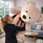 Огромен Плюшен Мечок 150 см с Панделка и Апликации на Лапите и Ушите, Бежов