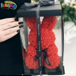 Зайче от рози с панделка , 45 см в подаръчна кутия - Iguana.bg