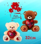 Плюшено Мече с блестящо сърце LOVE, 32см и 62см в два цвята